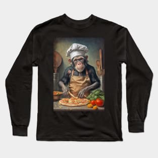 Chimpanzee Pizza Chef Card Long Sleeve T-Shirt